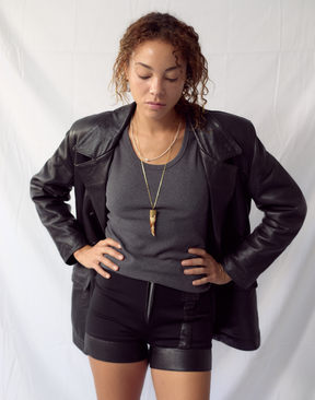 Manteau croisé en cuir