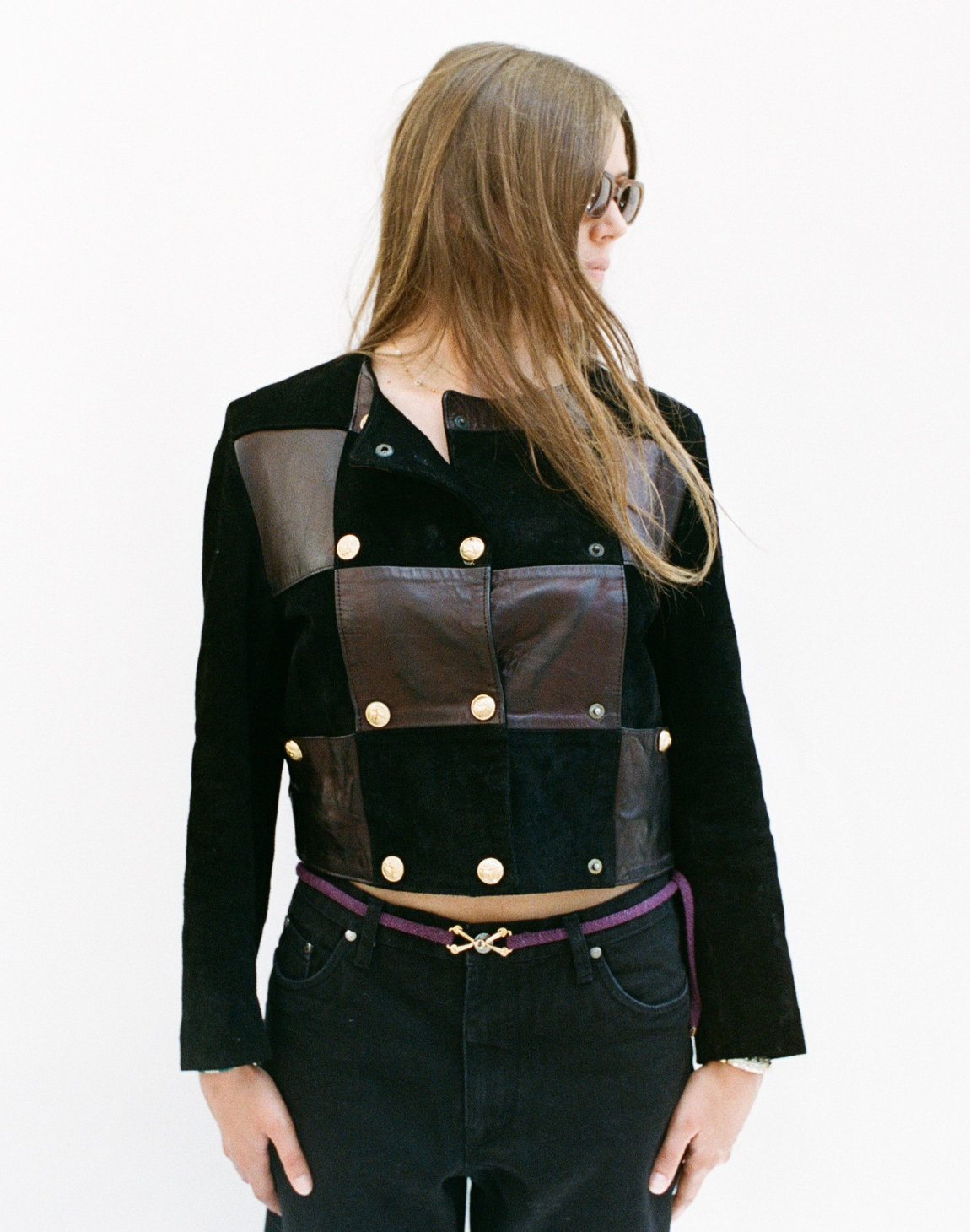 Veste en cuir rétro bi-matière