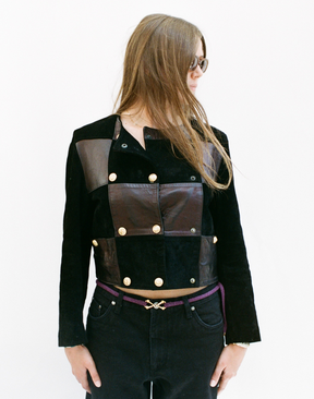 Veste en cuir rétro bi-matière