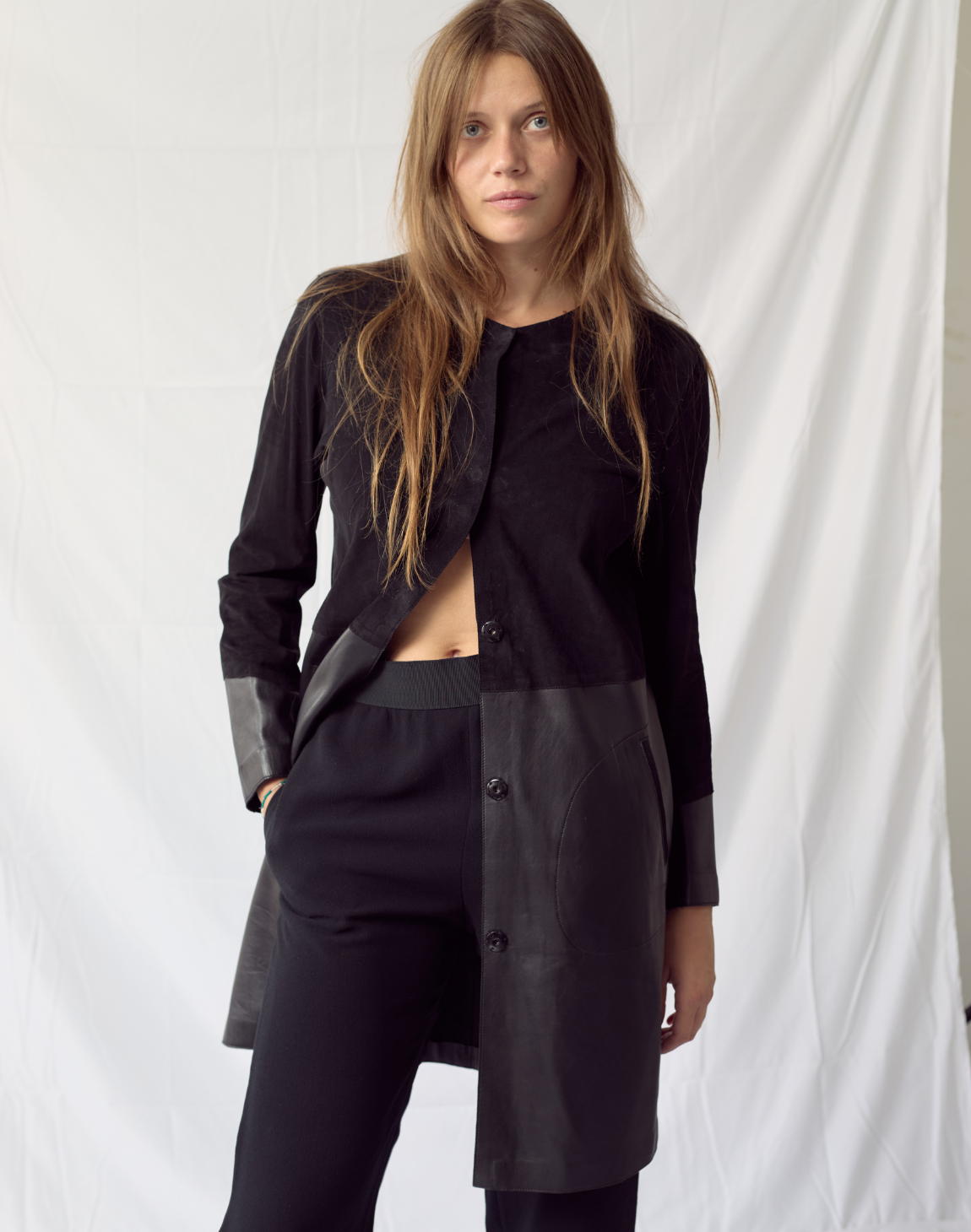 Manteau en daim & cuir