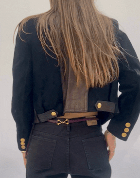 Veste en cuir rétro bi-matière