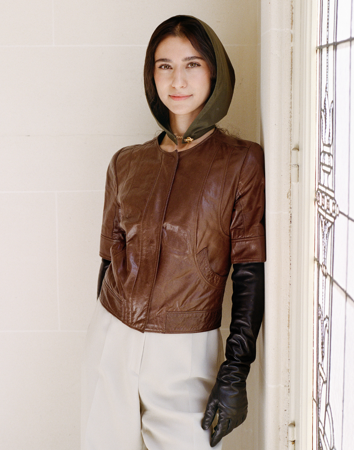 Veste en cuir manches 3/4
