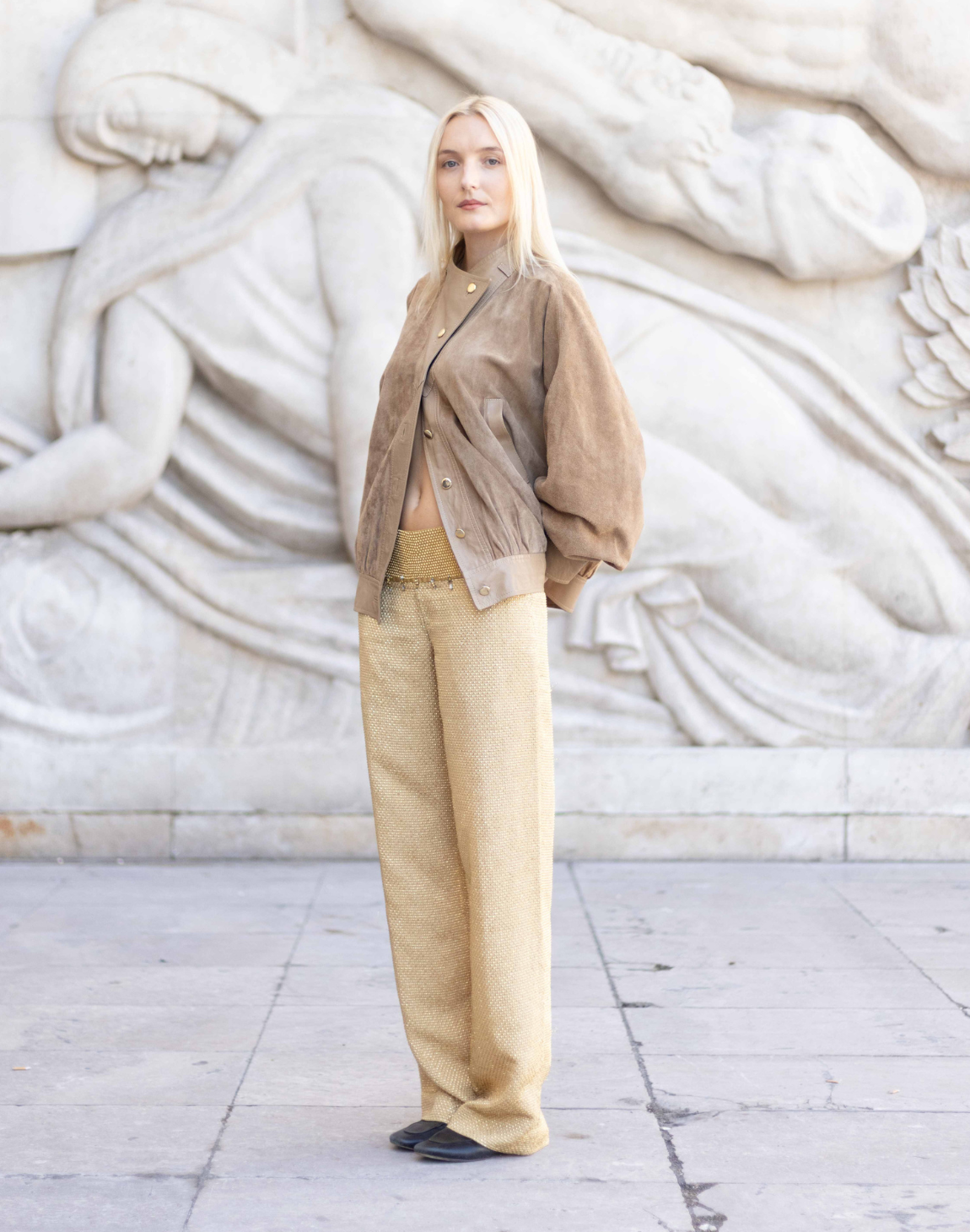 Pantalon fluide en lurex et métal