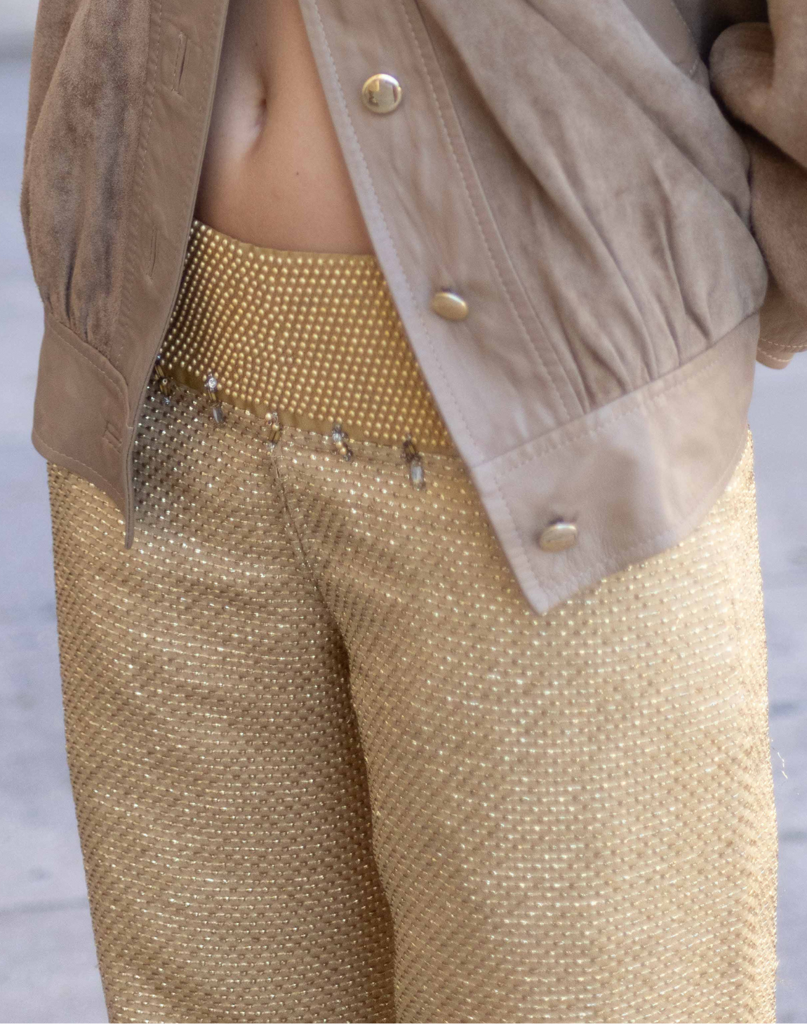 Pantalon fluide en lurex et métal