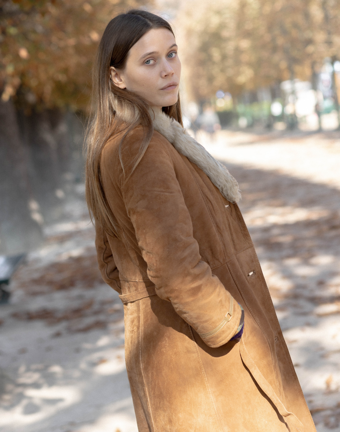 Manteau long en peau lainée