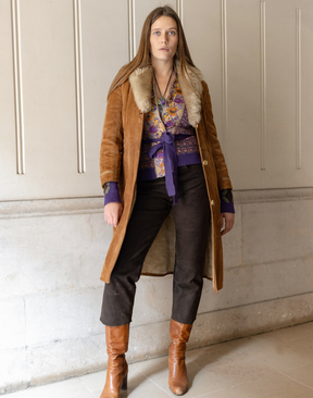 Manteau long en peau lainée