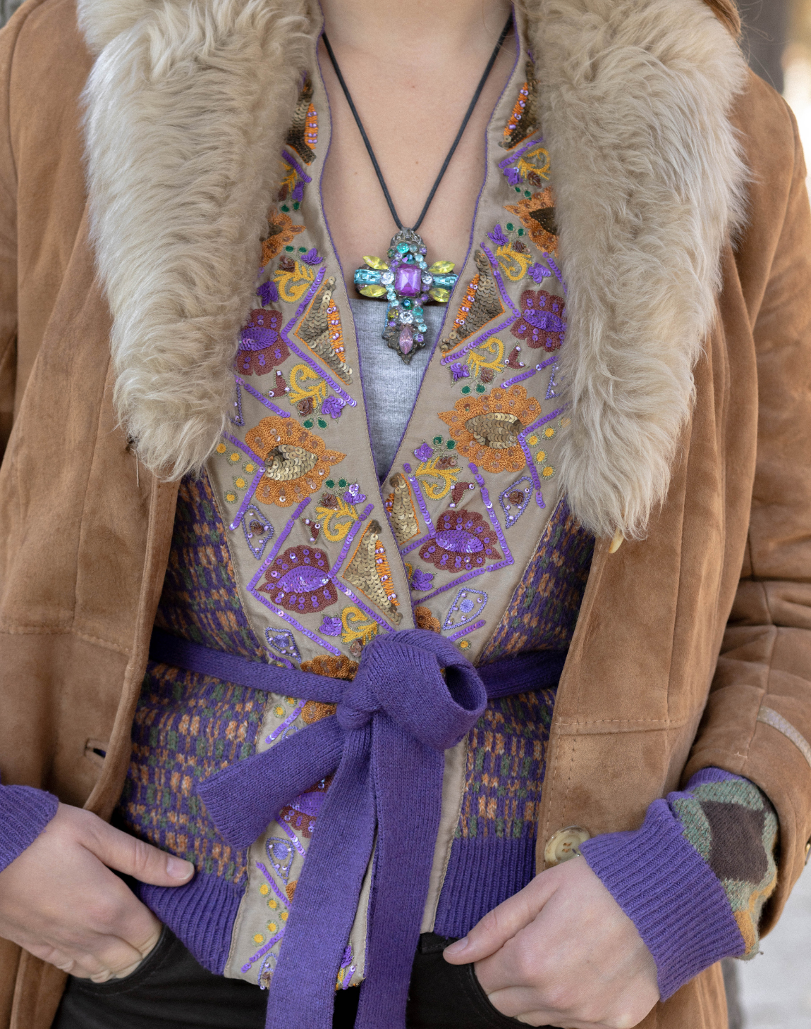 Manteau long en peau lainée