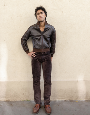 Blouson en cuir & daim Woolrich