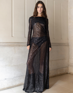 Robe longue transparente à sequins