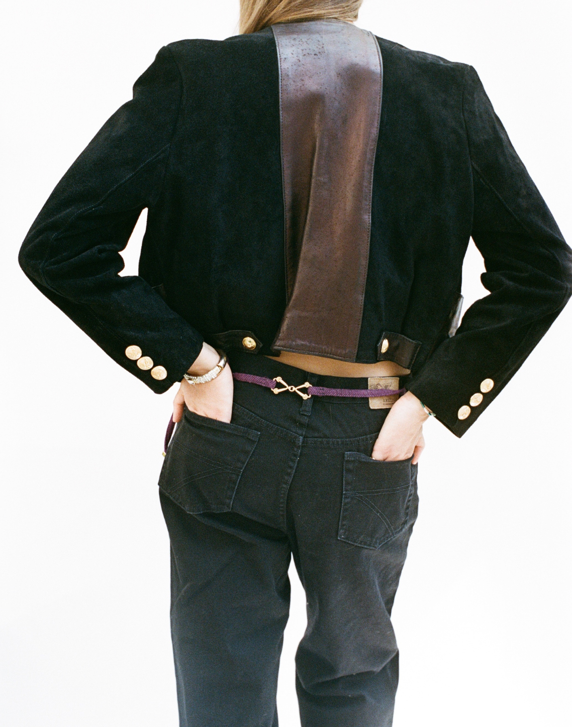 Veste en cuir rétro bi-matière