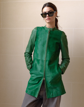 Manteau en cuir & poil de vache Emporio Armani